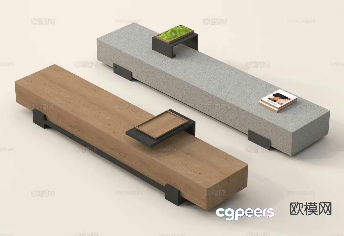 Outdoor stone bench landscape bench public bench park bench 3d model