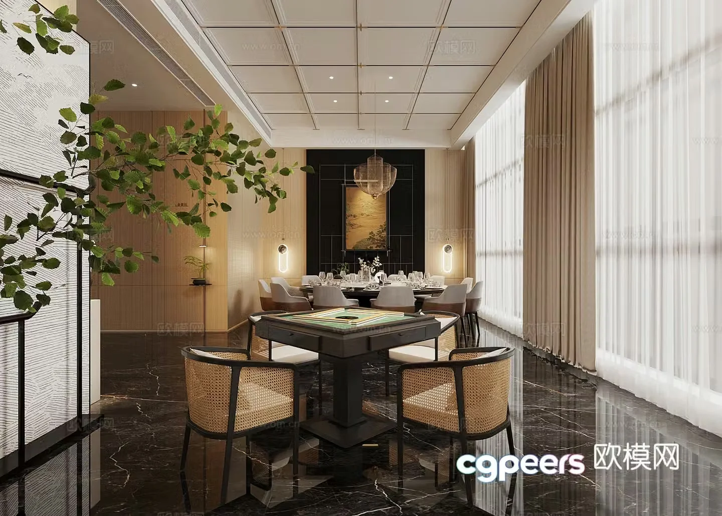 Chinese restaurant private room New Chinese restaurant private room Private room dining table and chairs Round table dining table and chairs Tableware 3D model