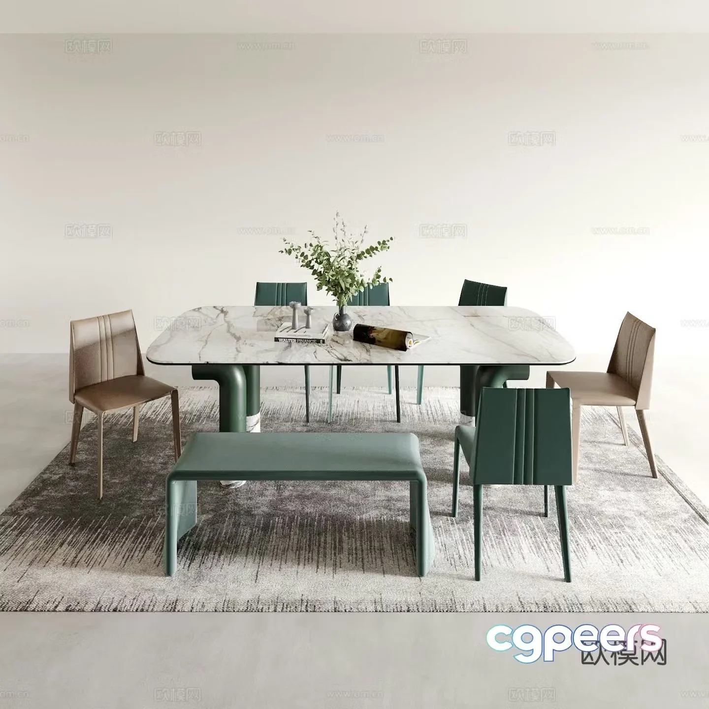 Modern dining table and chairs marble dining table 3d model
