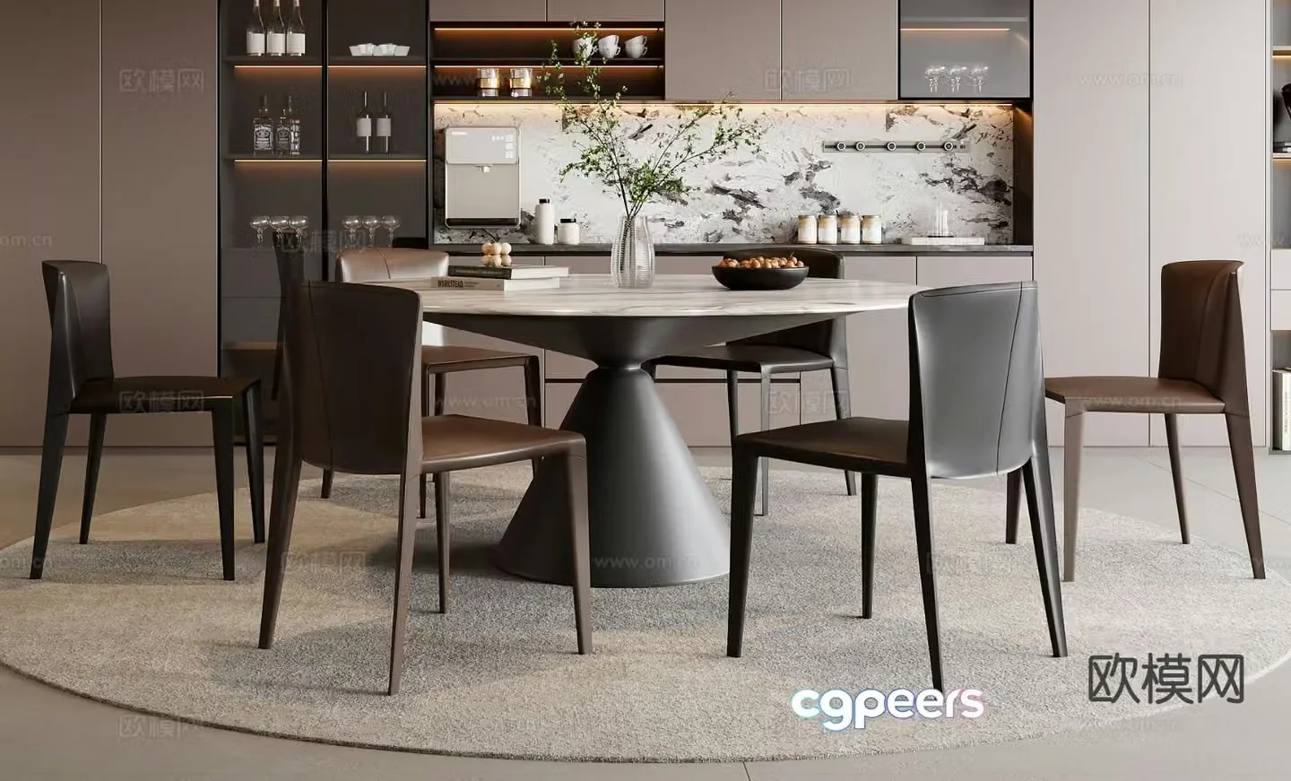 Italian dining table and chairs round dining table 3d model