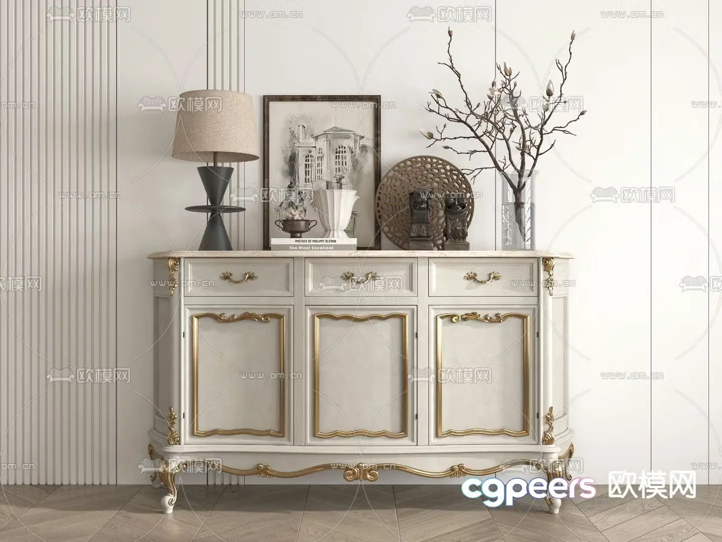 European style entrance cabinet 3D model