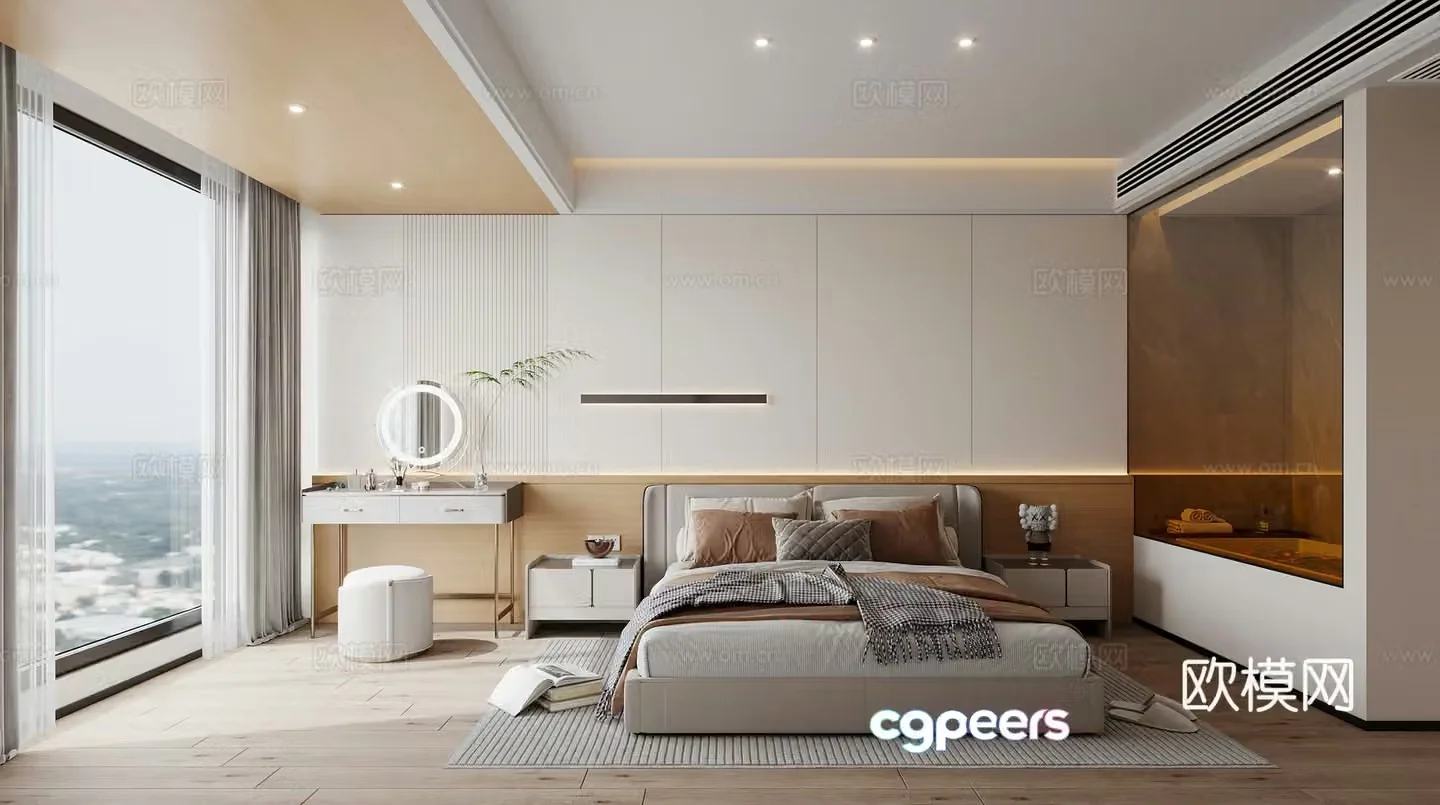 Simple bedroom Creamy style bedroom master room dressing table gradient glass modern bedroom master room 3d model