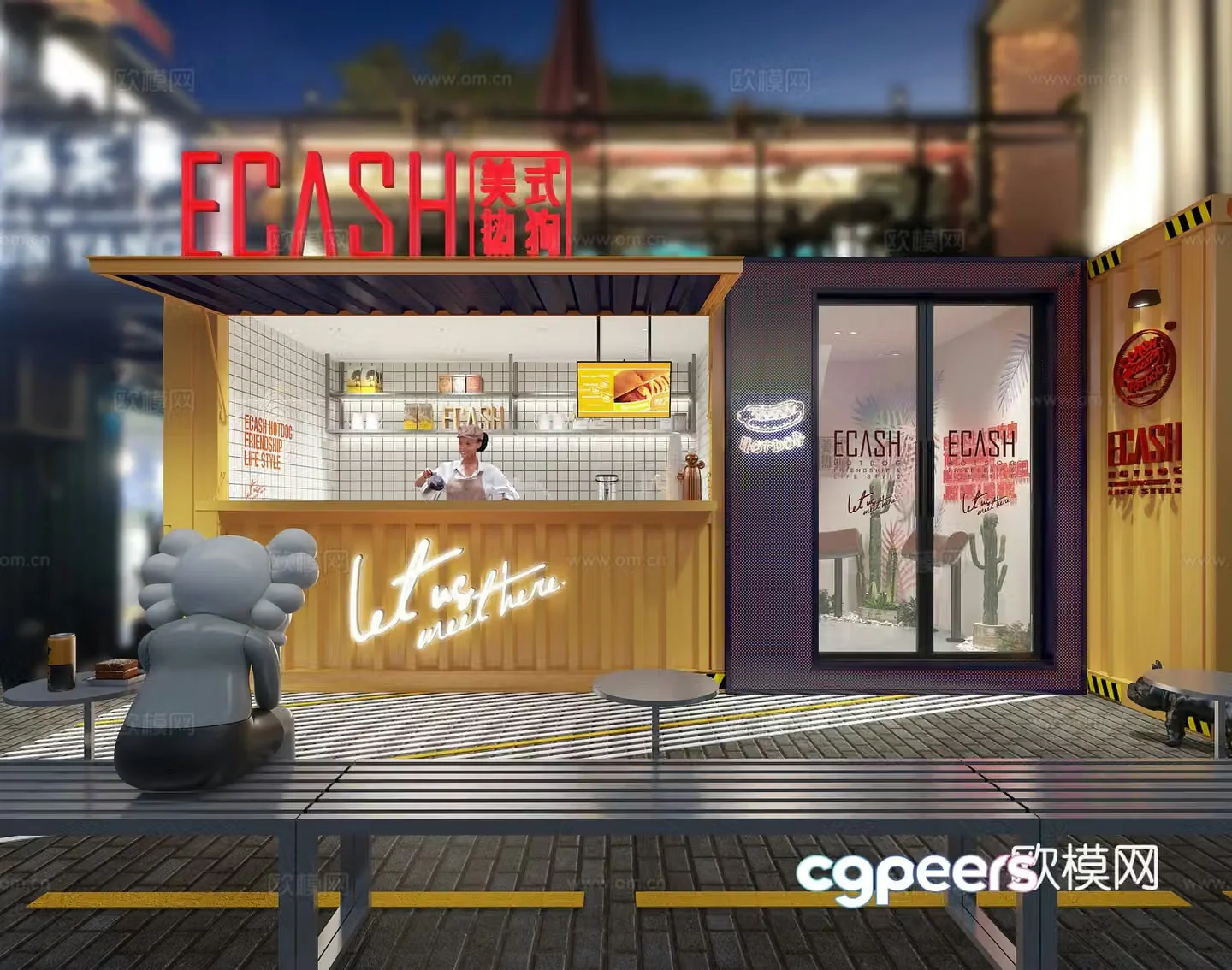 Container hot dog shop fast food restaurant 3d model