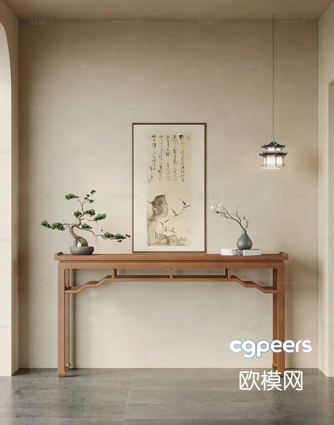 New Chinese style entrance hall end view 3D model