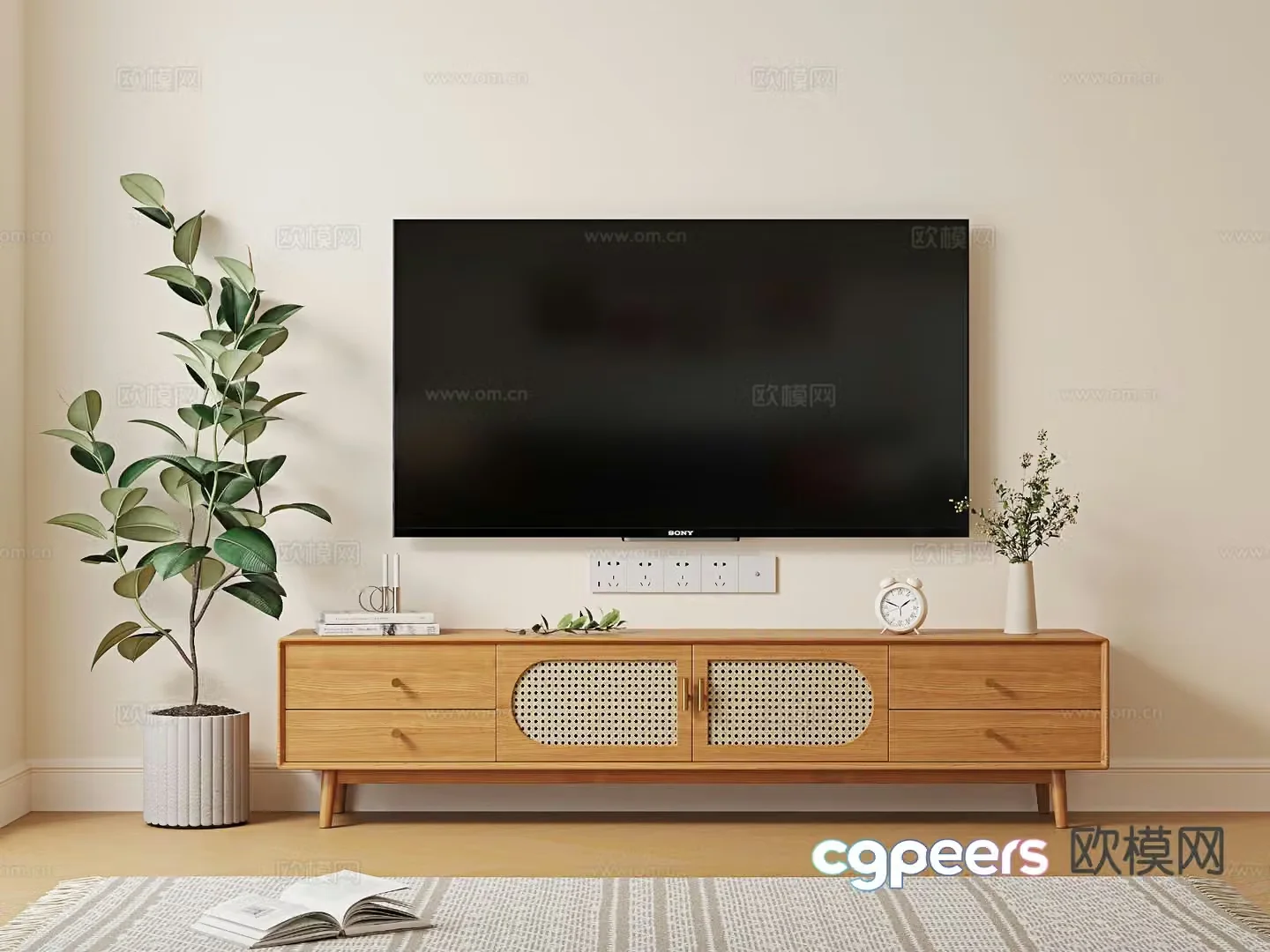 Log style TV cabinet 3D model