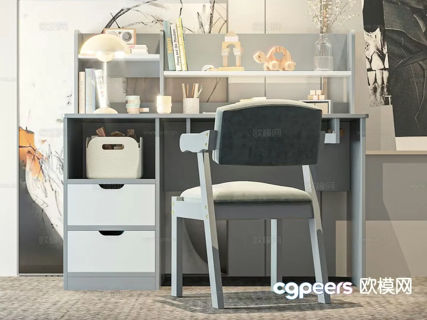 Modern writing desk children’s table and chair 3d model