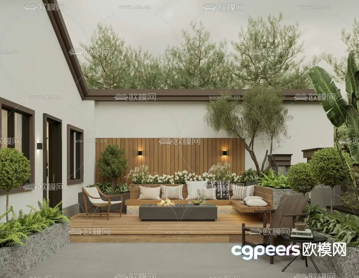 Villa courtyard roof garden 3d model