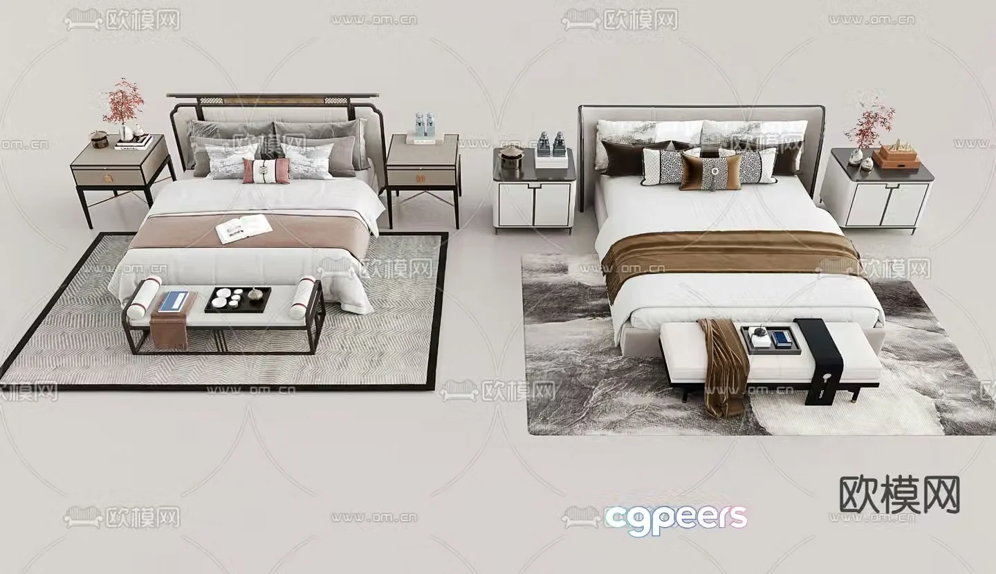New Chinese style double bed 3d model