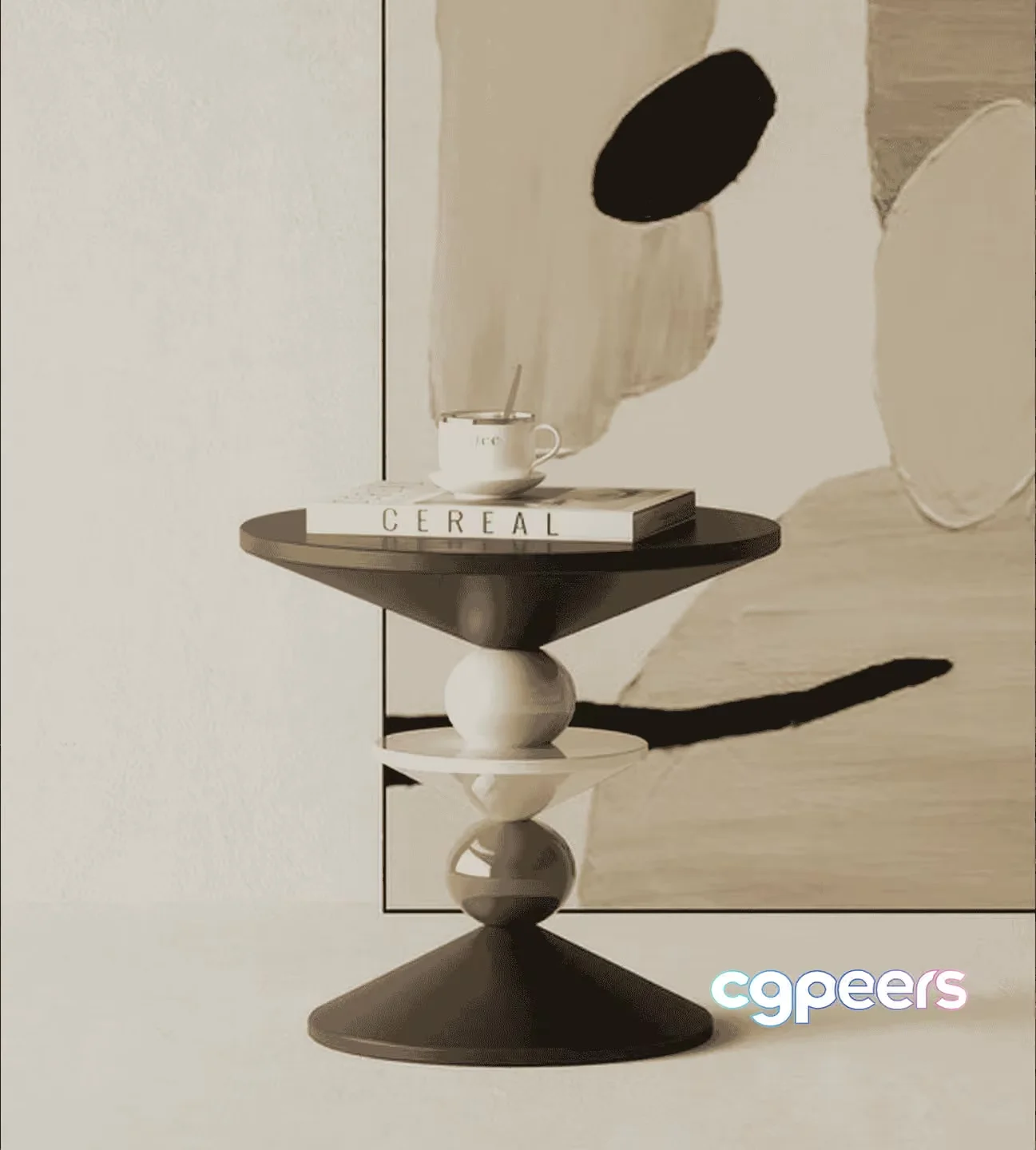 Small Table With A Book And A Cup 3D Model – 16558 – VRAY Render