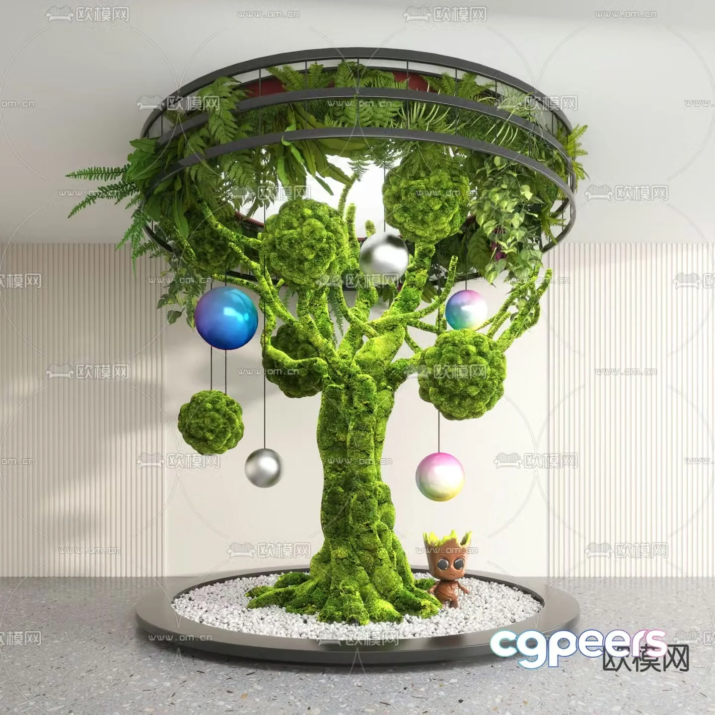 Indoor landscaping moss tree 3d model