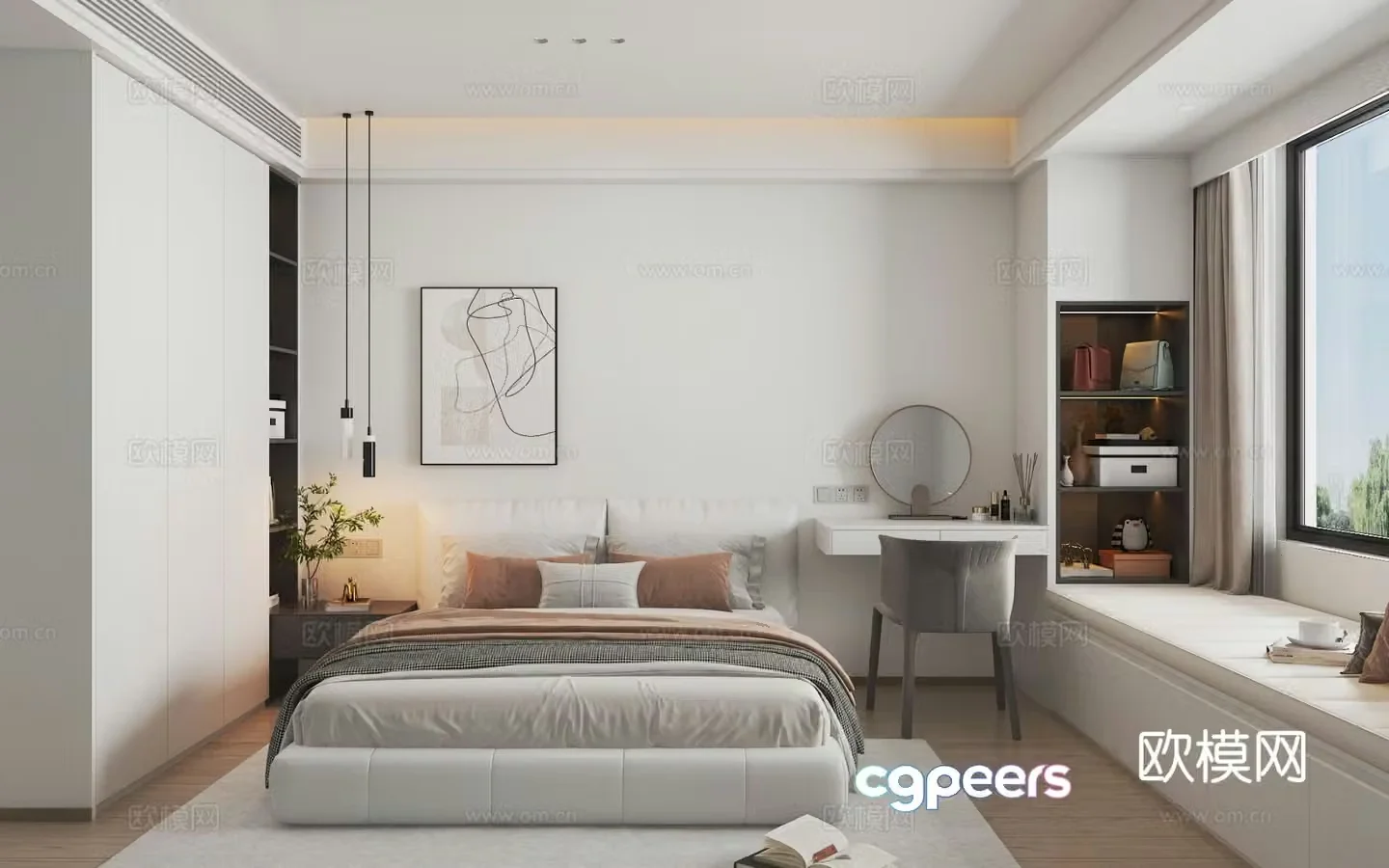 Modern bedroom large bay window second bedroom 3D model