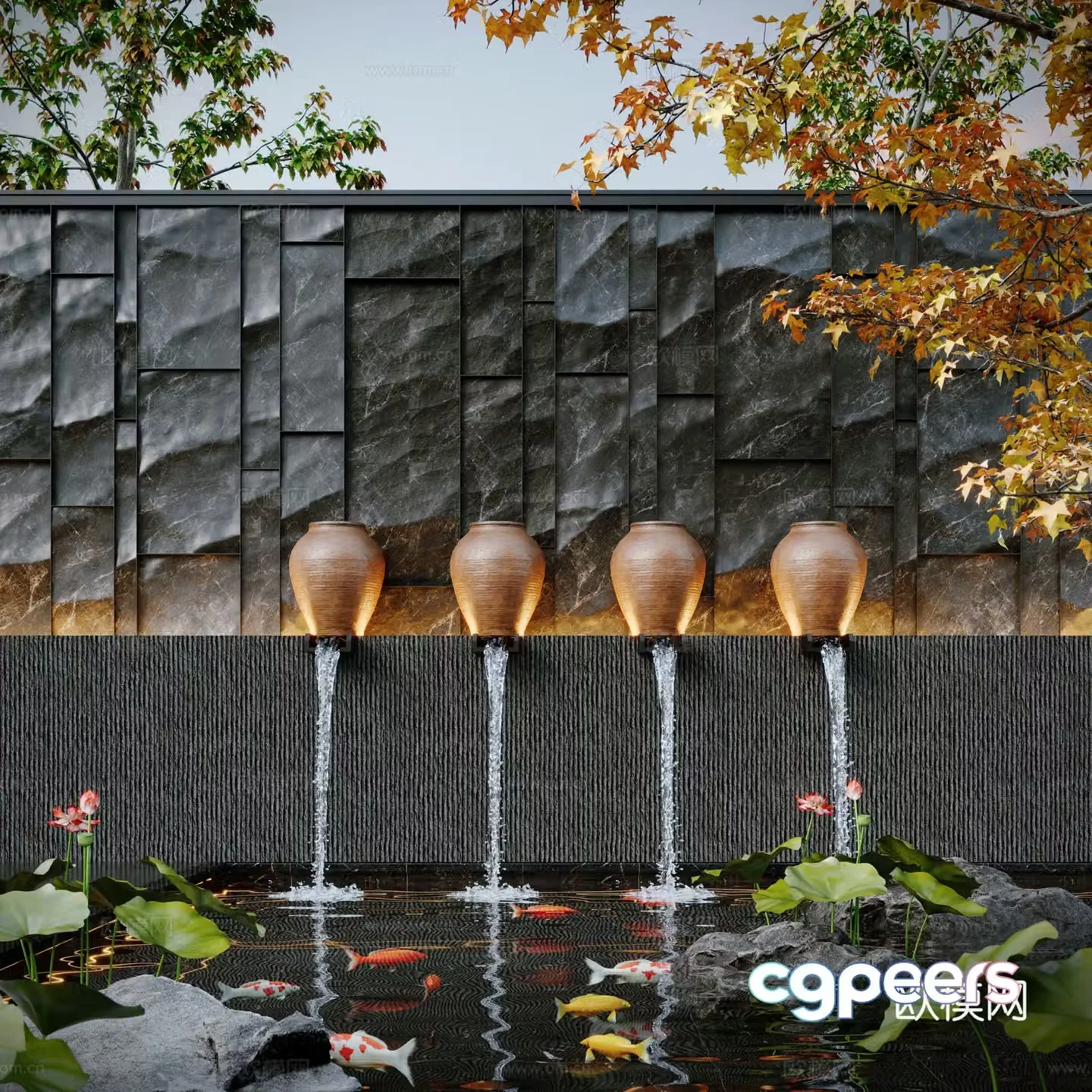 Modern water landscape garden waterscape water bowl stacked water water drop fish pond fish pond 3d model