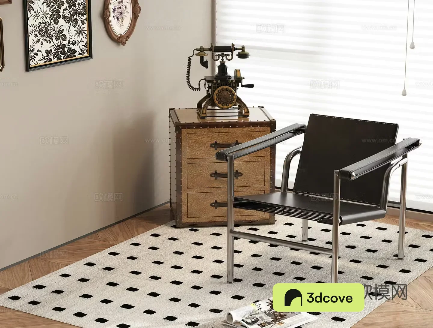 French casual chair side retro phone carpet single chair 3d model