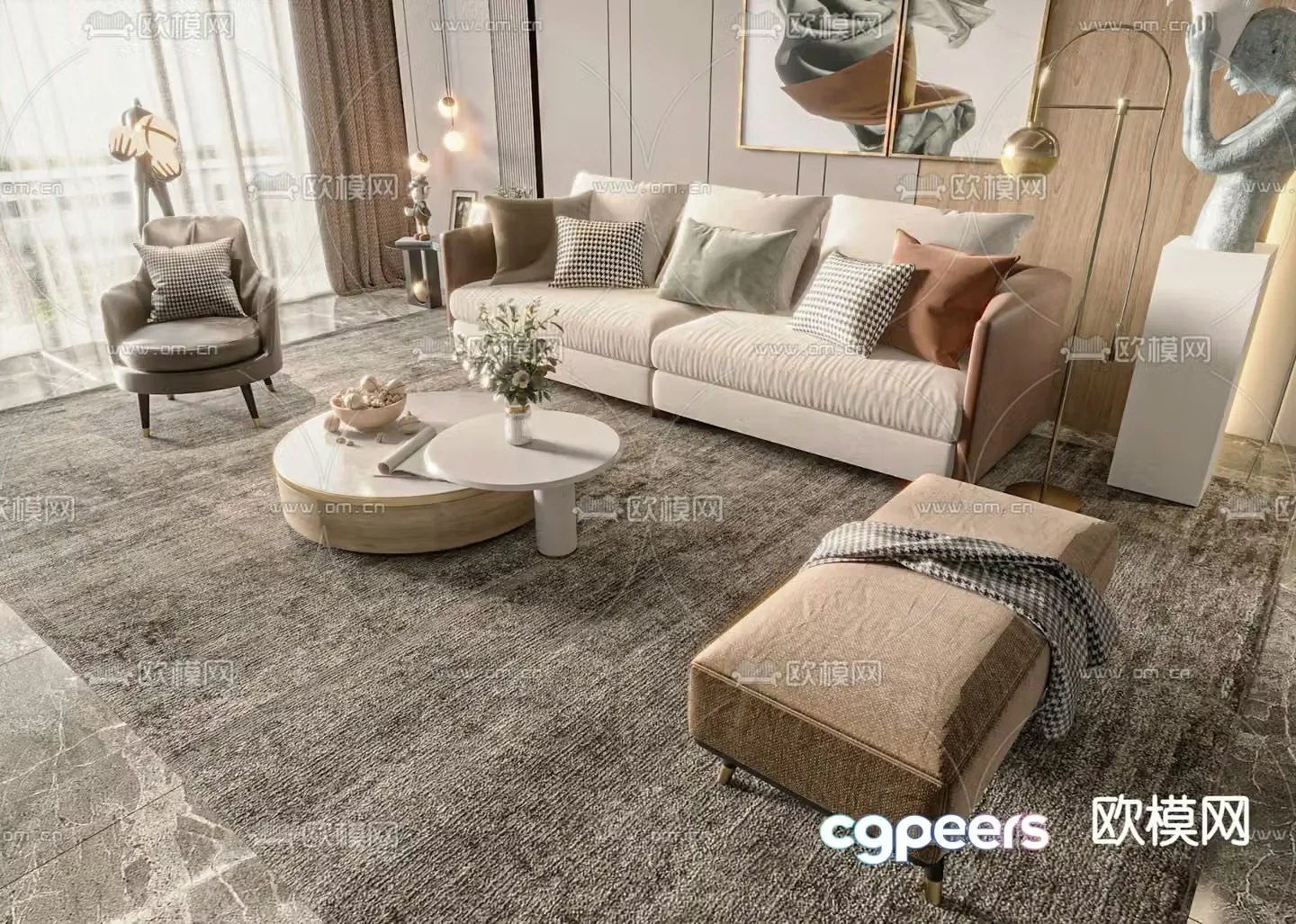 Light luxury modular sofa 3D model