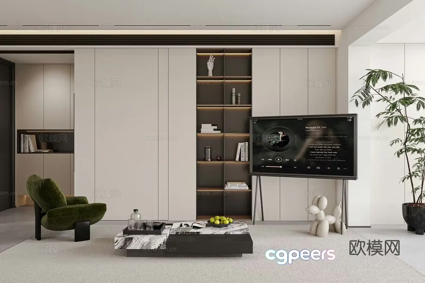 Modern living and dining room 3d model