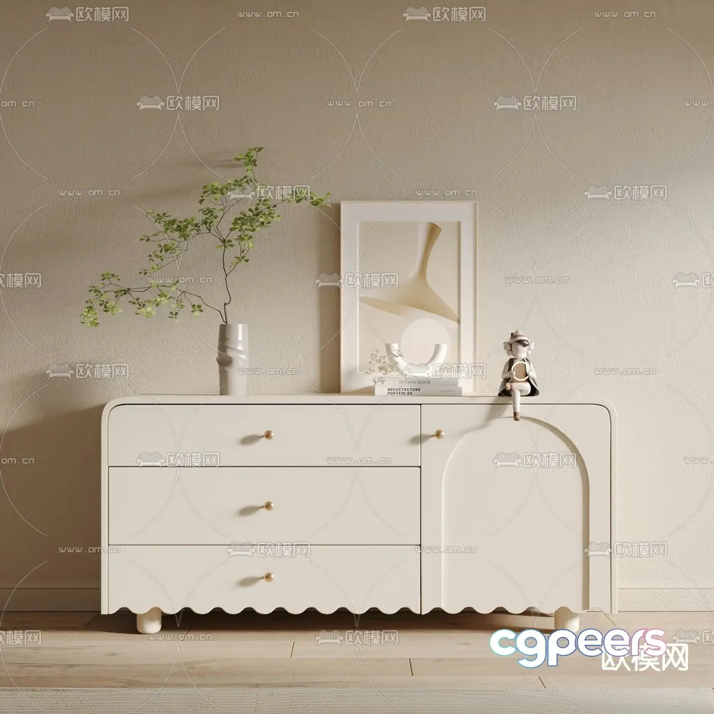 Cream style entrance cabinet side cabinet storage cabinet 3D model