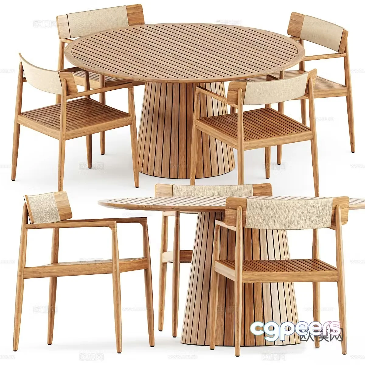 New Chinese log dining table and chair 3D model