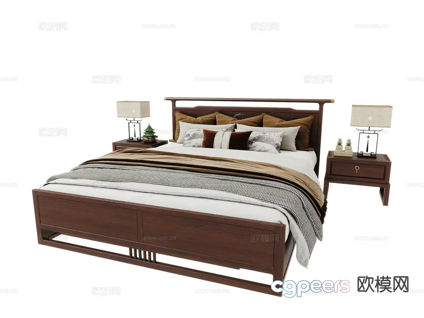 New Chinese style double bed 3d model