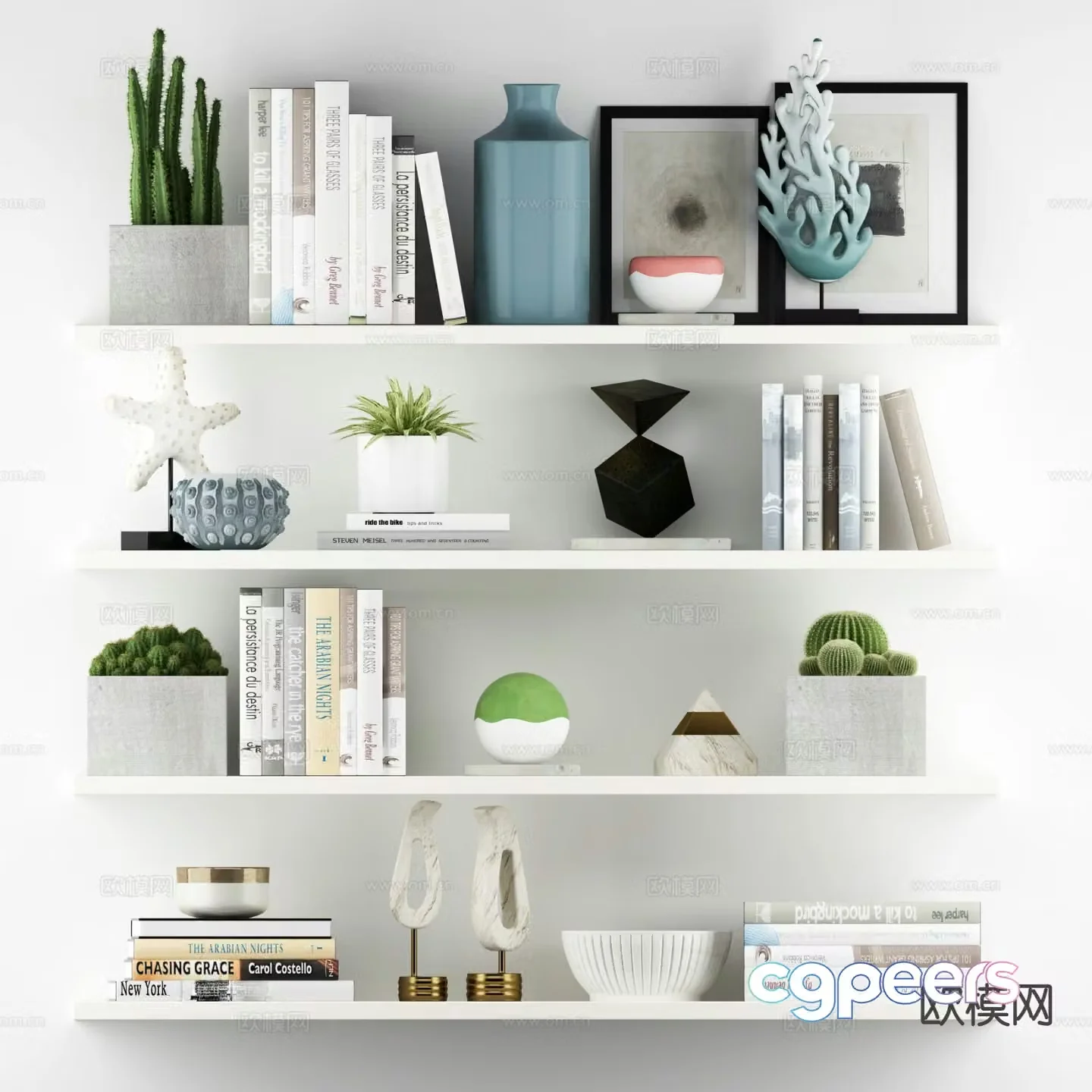 Modern decorations books cactus 3d model
