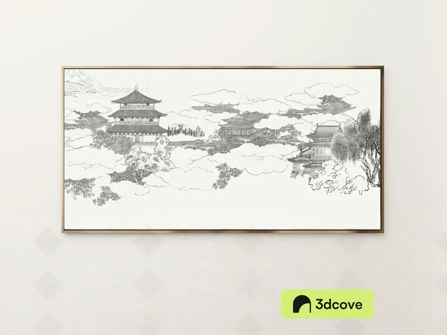 A Framed Picture Of A Chinese Landscape