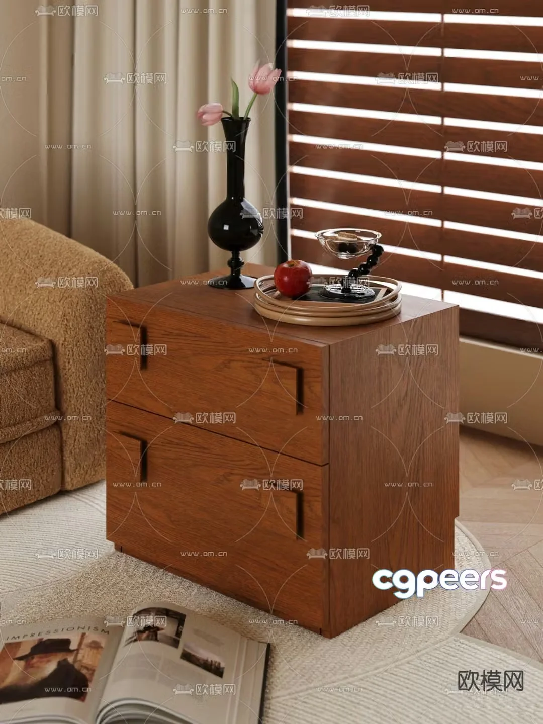 Medieval style bedside table 3d model