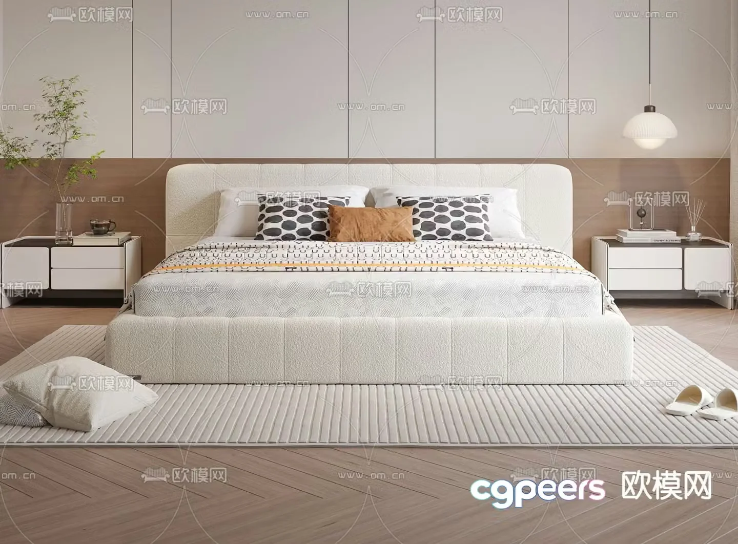 Cream style double bed 3d model