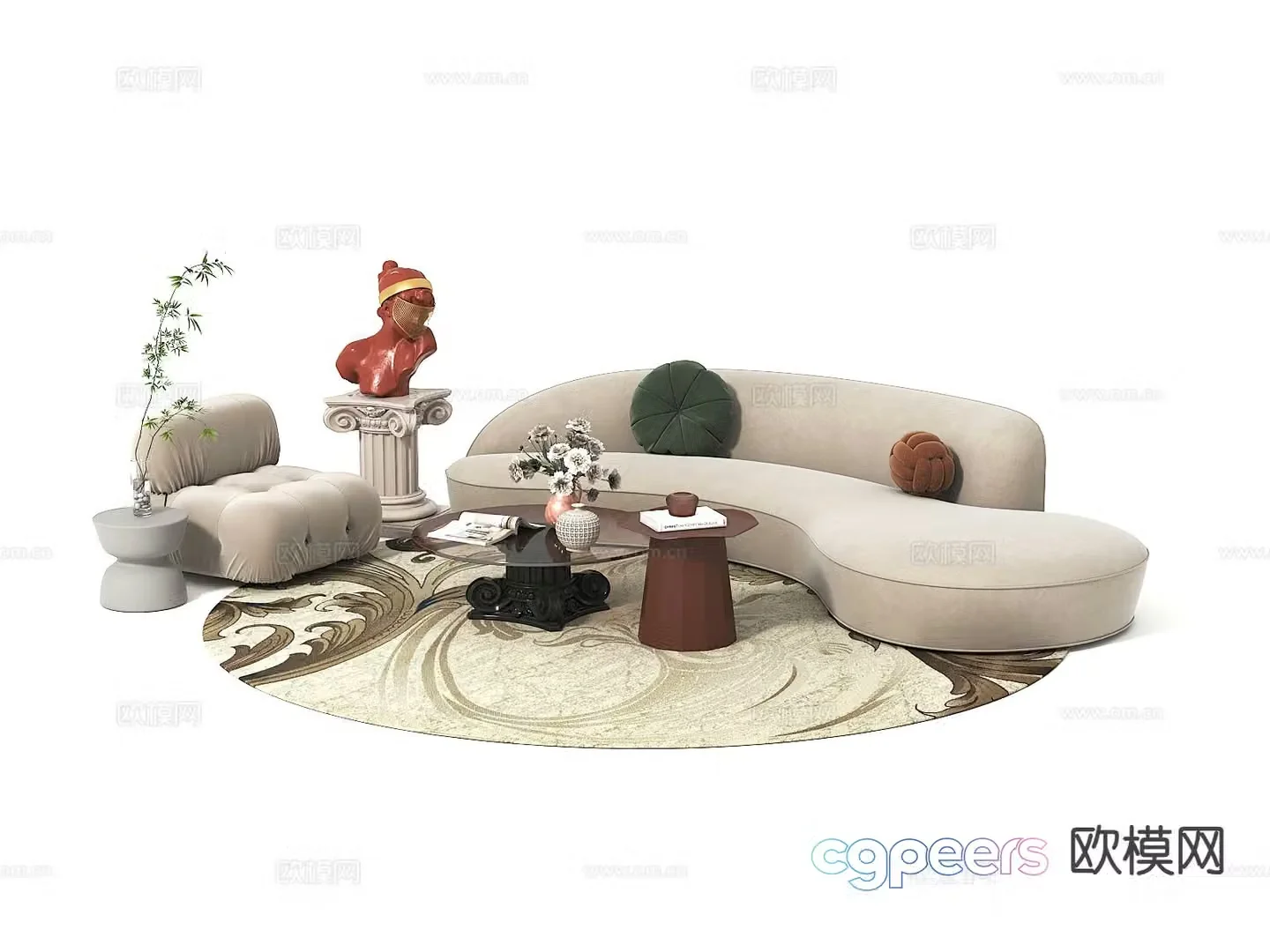 French sectional sofa 3d model