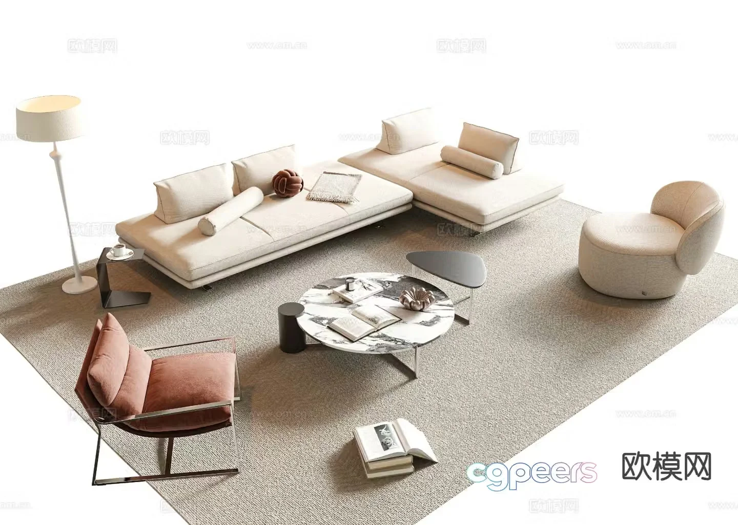 Cream style modular sofa 3d model