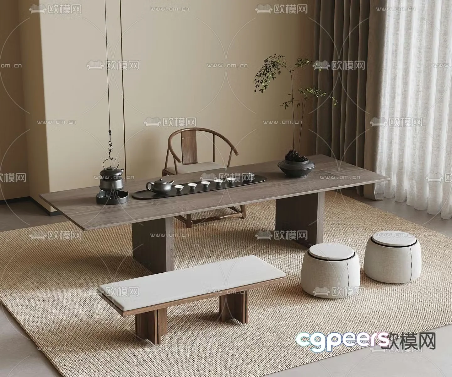 New Chinese-style tea table and chair tea table 3D model