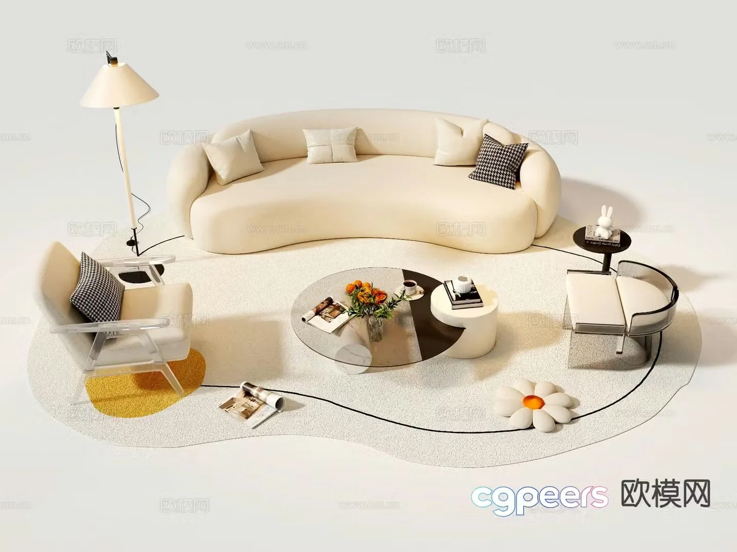 Cream style modular sofa 3d model