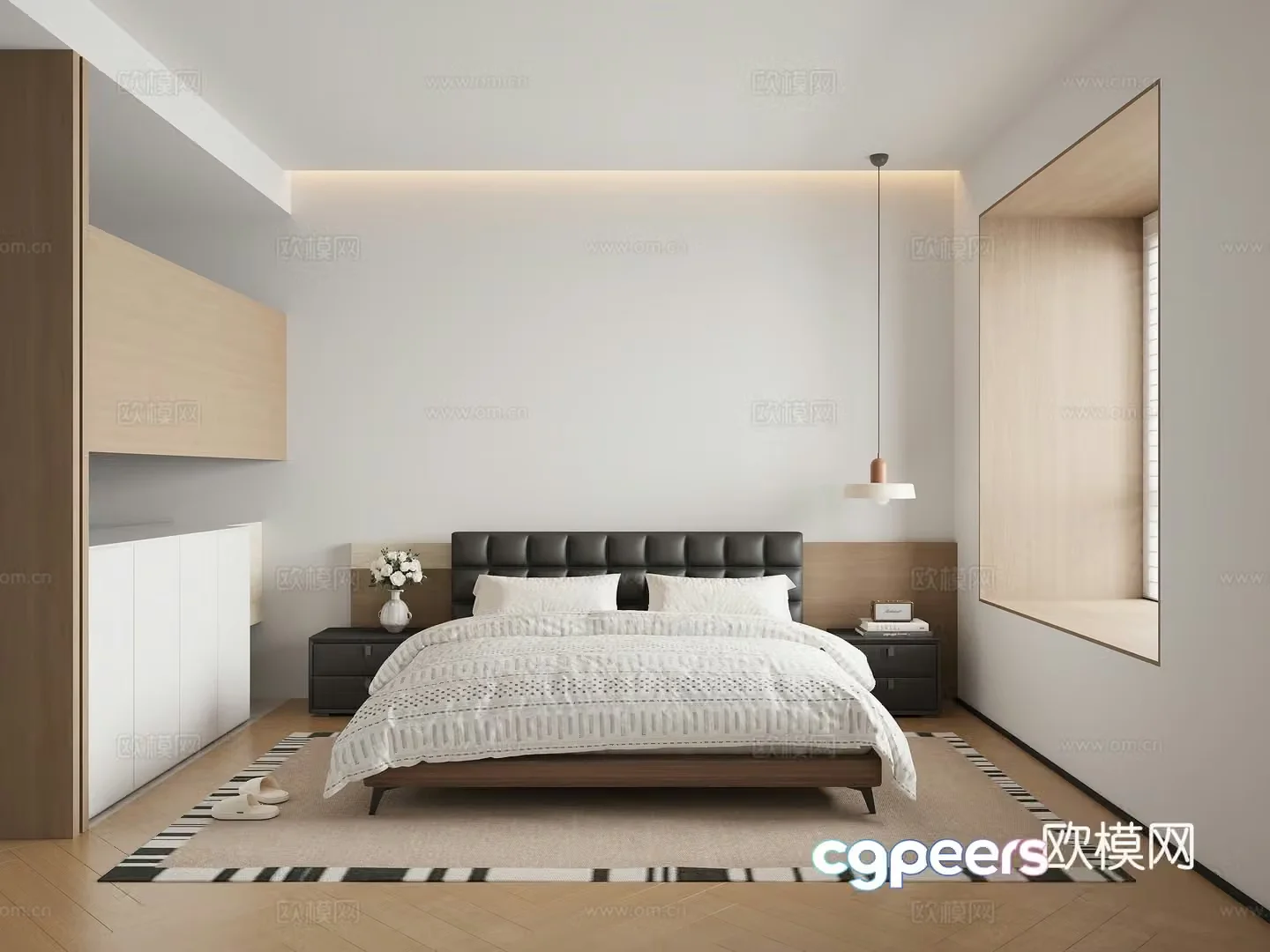 Modern log home bedroom 3d model