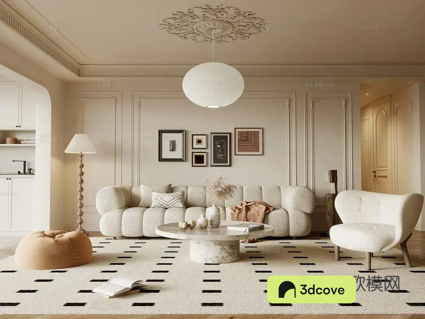Living room French creamy living room sofa coffee table combination