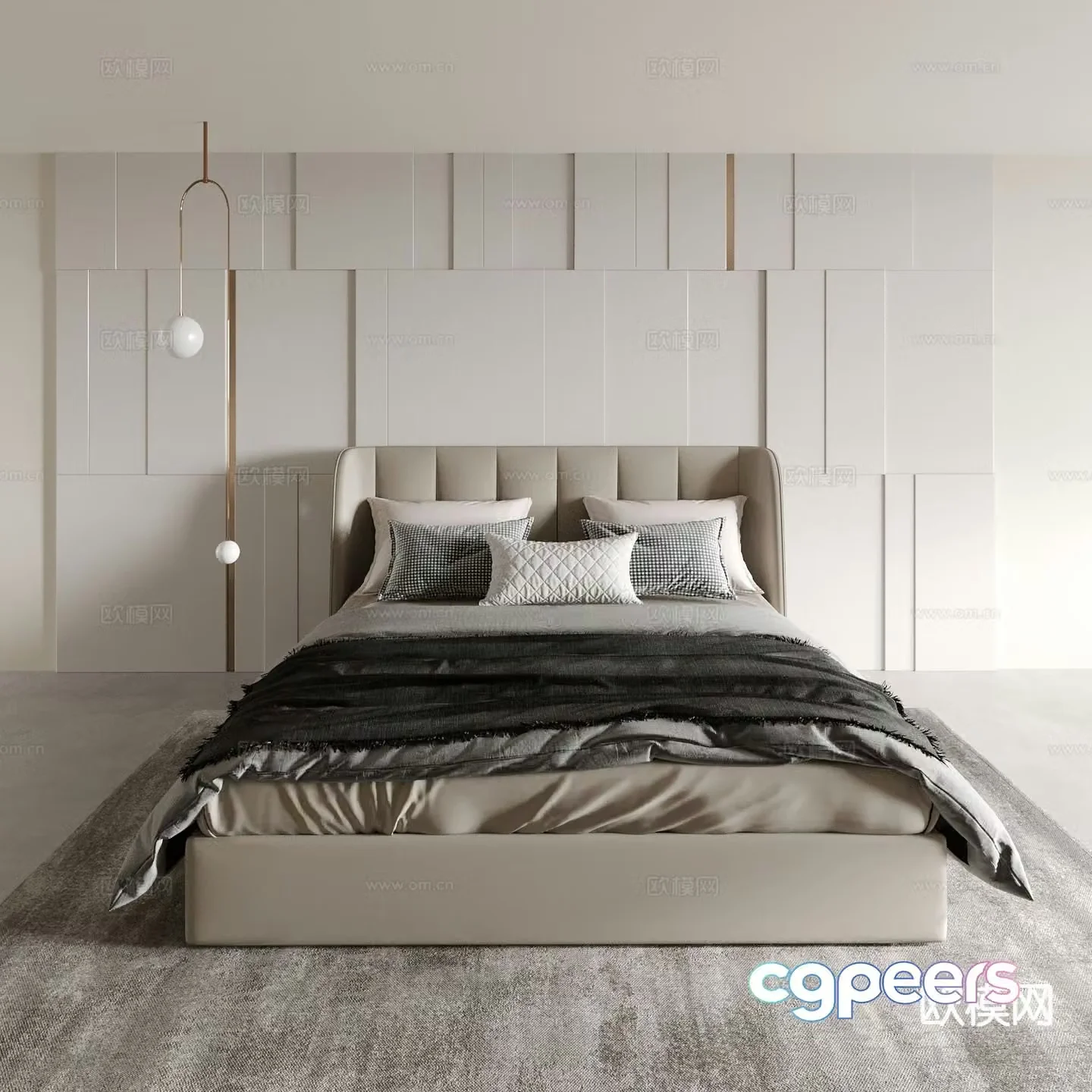 Italian double bed hotel bed 3d model