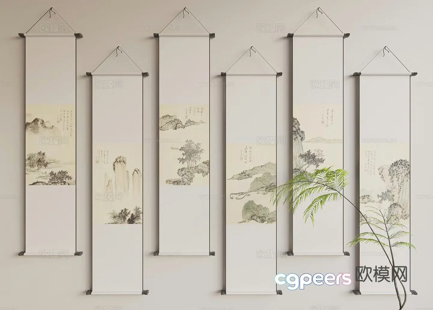 New Chinese style hanging painting scroll painting landscape hanging painting 3D model