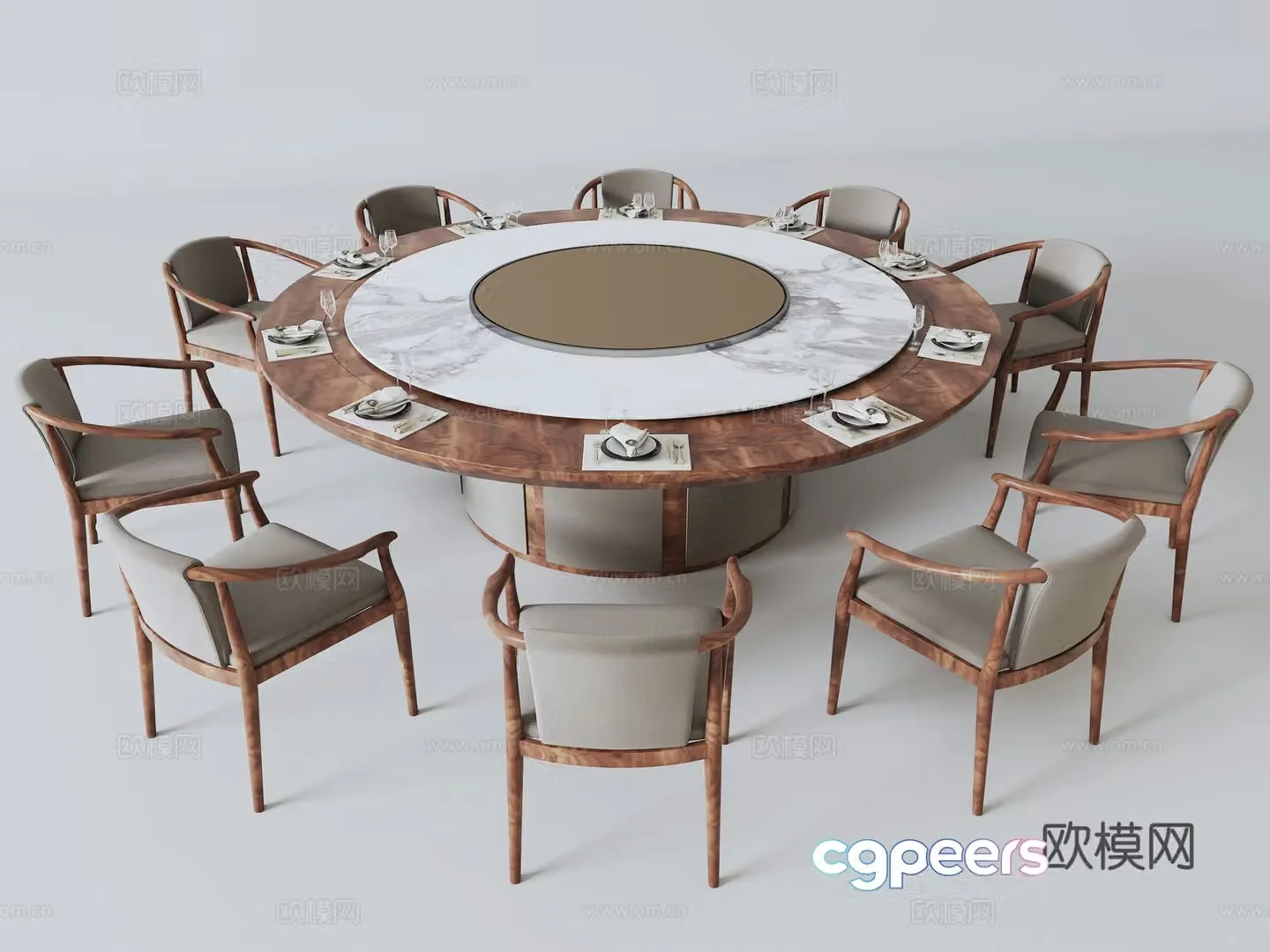 Solid wood round dining table log round dining table Chinese round dining table medieval style round dining table 3D model