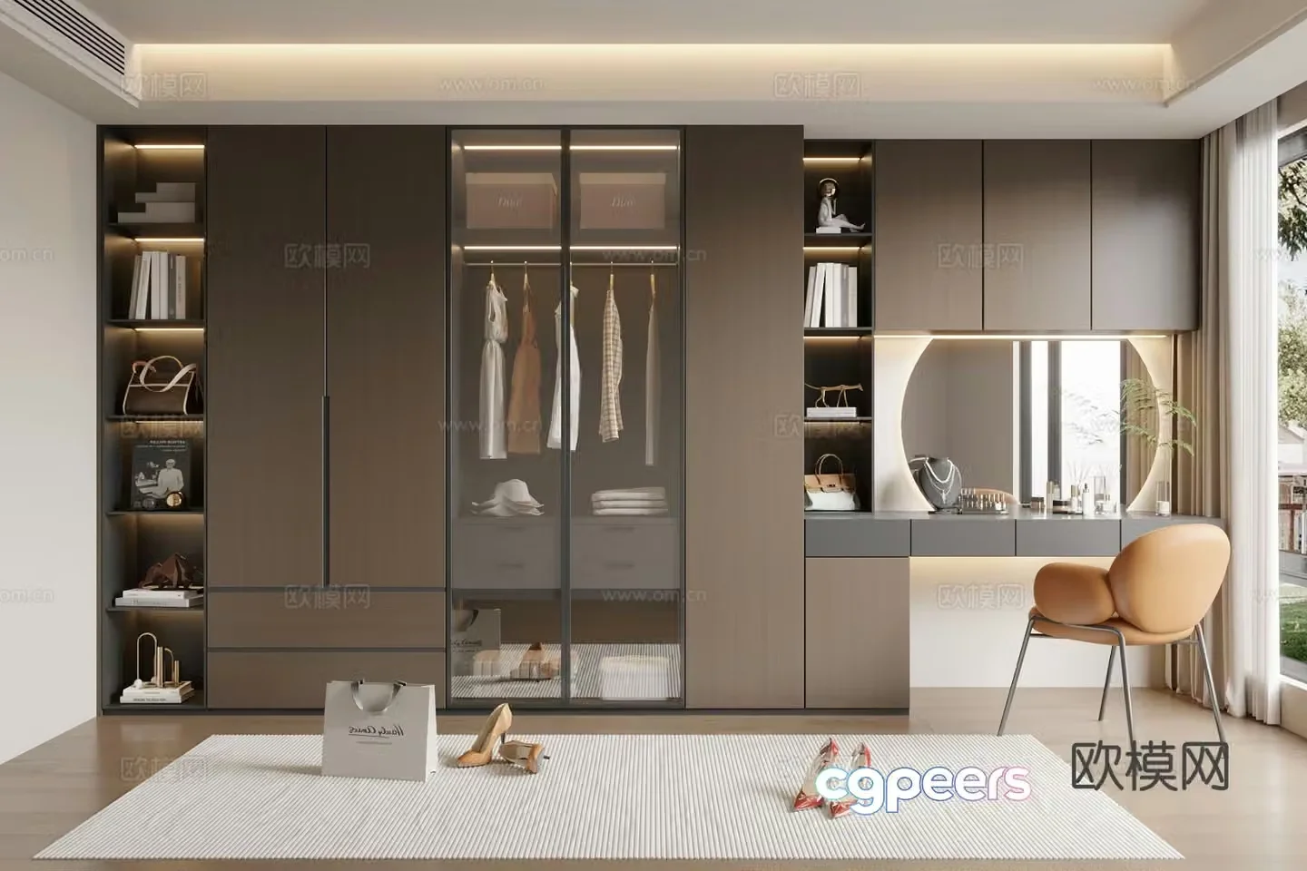 Italian style wardrobe dresser integrated cabinet 3d model
