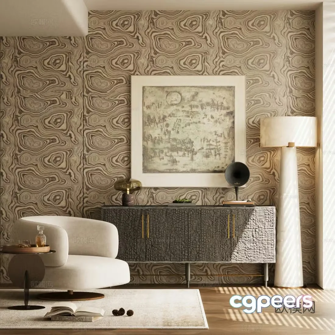 Medium-old chest of drawers retro style entrance cabinet medium-old leisure chair medium-old sofa chair decorative cabinet 3D model