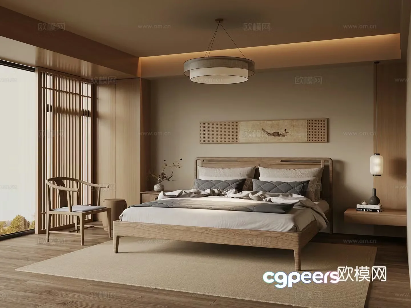 New Chinese style bedroom double bed 3d model