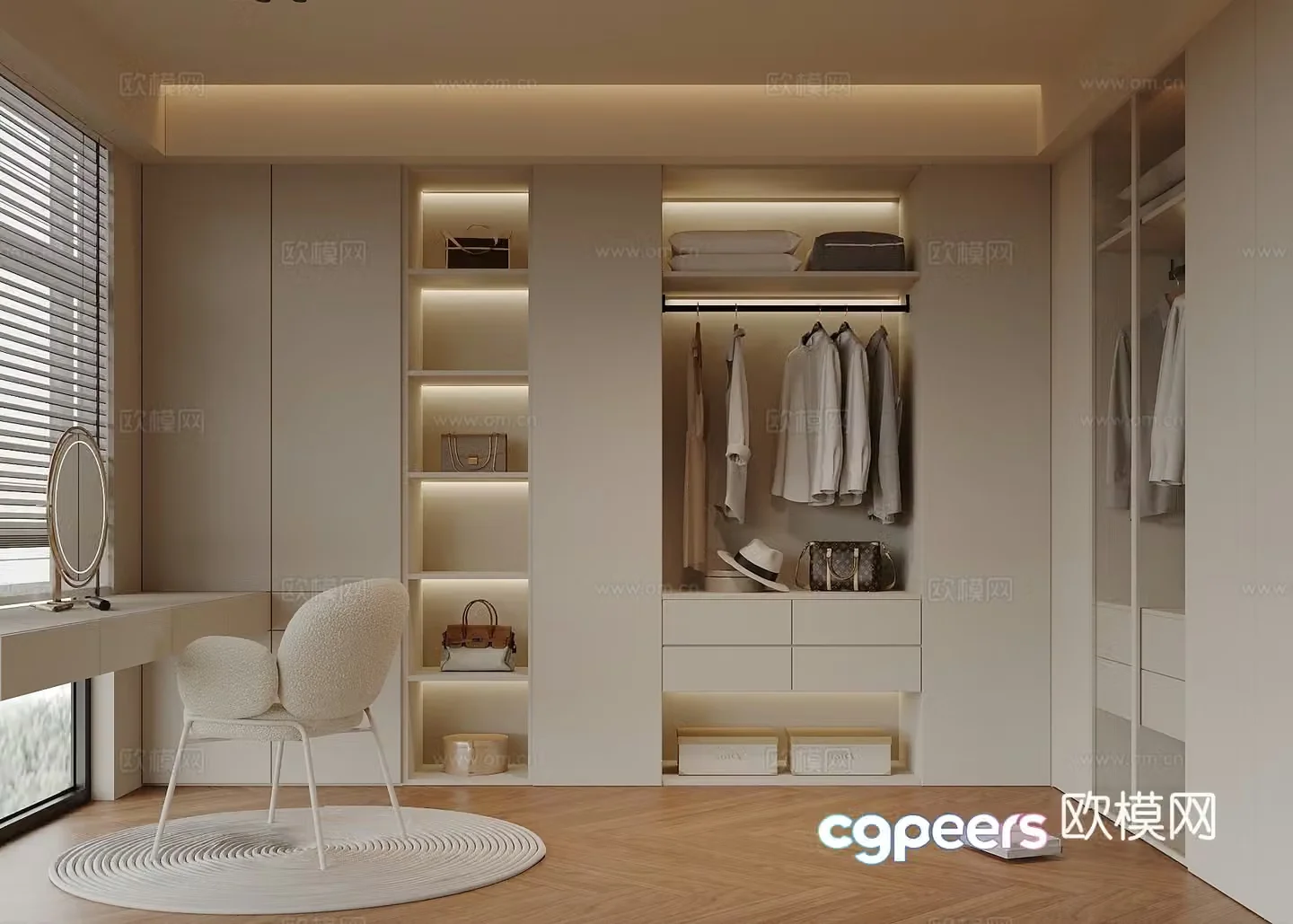 Modern cloakroom Wardrobe Dressing table Desk 3d model