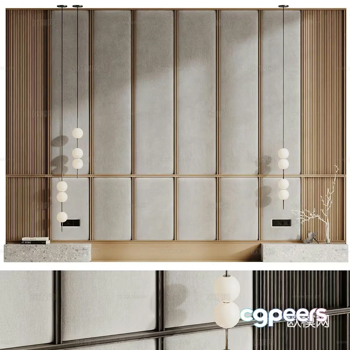 New Chinese style bedside background wall 3D model