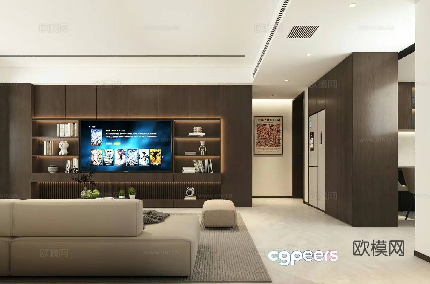 Modern living room TV wall 3d model