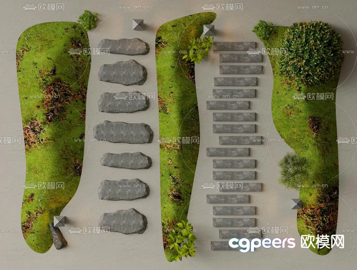 Modern landscape steps garden paving bluestone slabs gravel trails stone steps 3D model