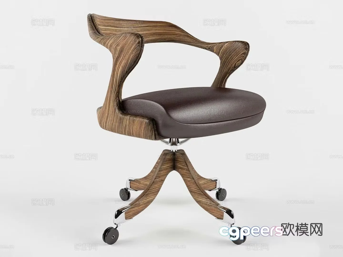 New Chinese style office chair swivel chair sliding wheelchair 3d model