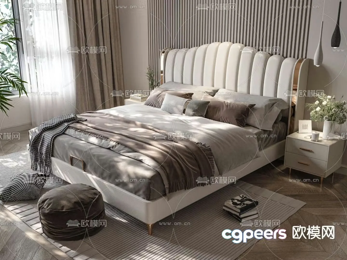 Light luxury double bed 3D model