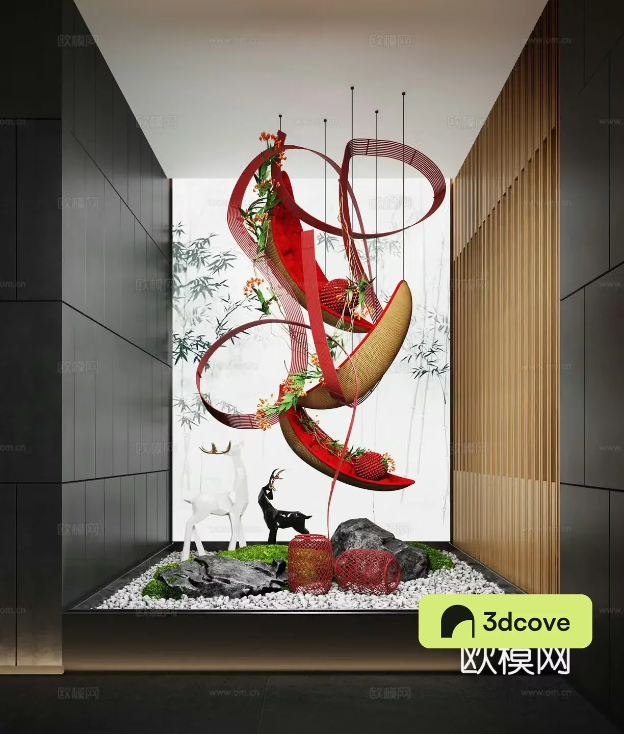 New Chinese-style landscape landscaping Indoor landscape rattan weaving device pendant bryophyte landscape stone