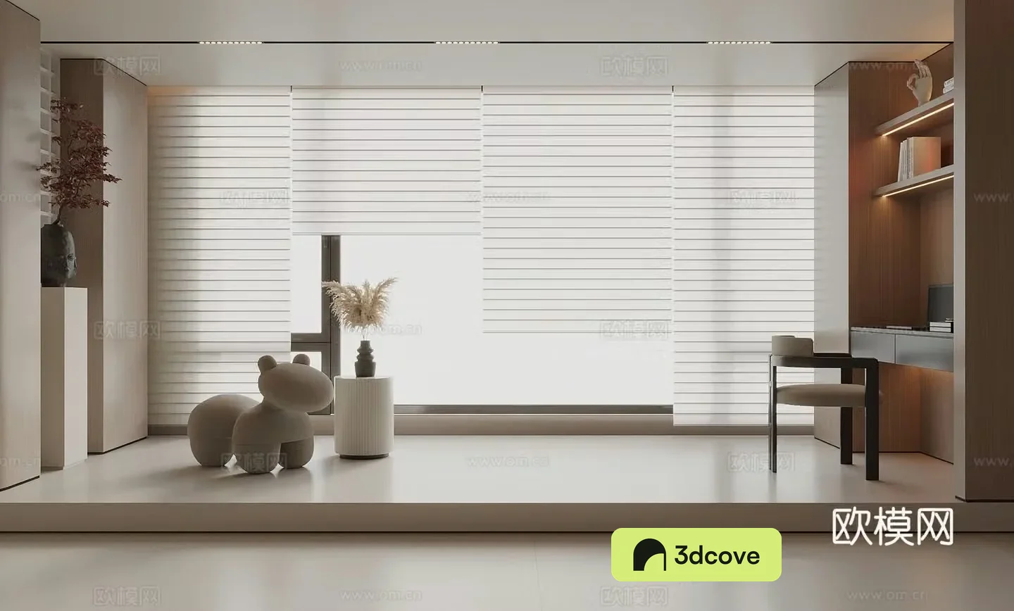 Modern Shangri-La Curtain Venetian Curtain Recessed Desk and Chair