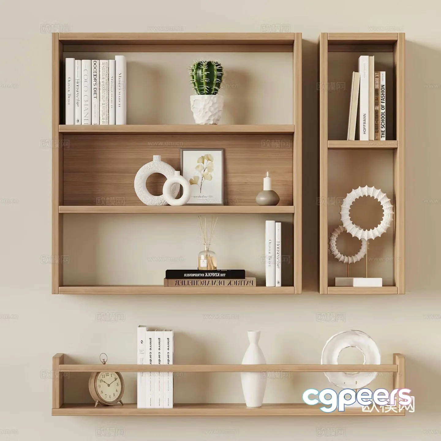 Modern Wasabi Solid Wood Bookshelf Wall-mounted Bookshelf 3D Model