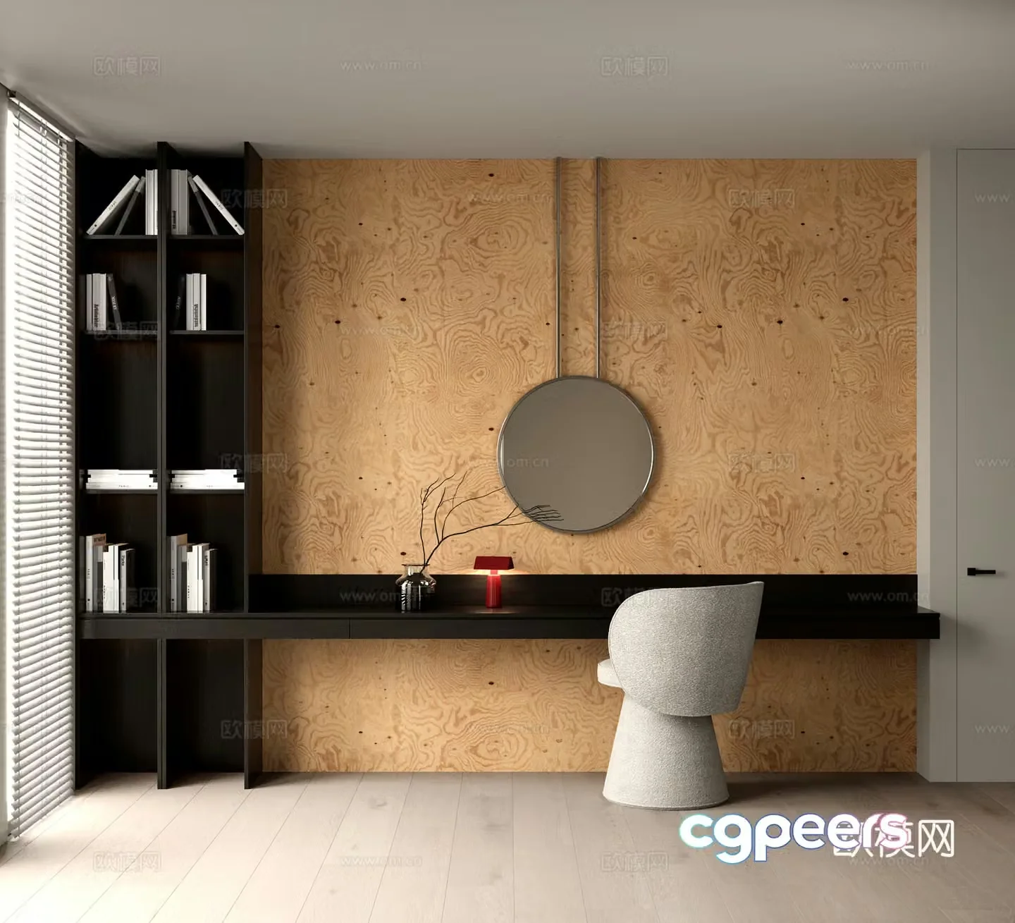 Modern dressing table single chair mirror bookshelf desk chair combination table decorative ornament table 3d model