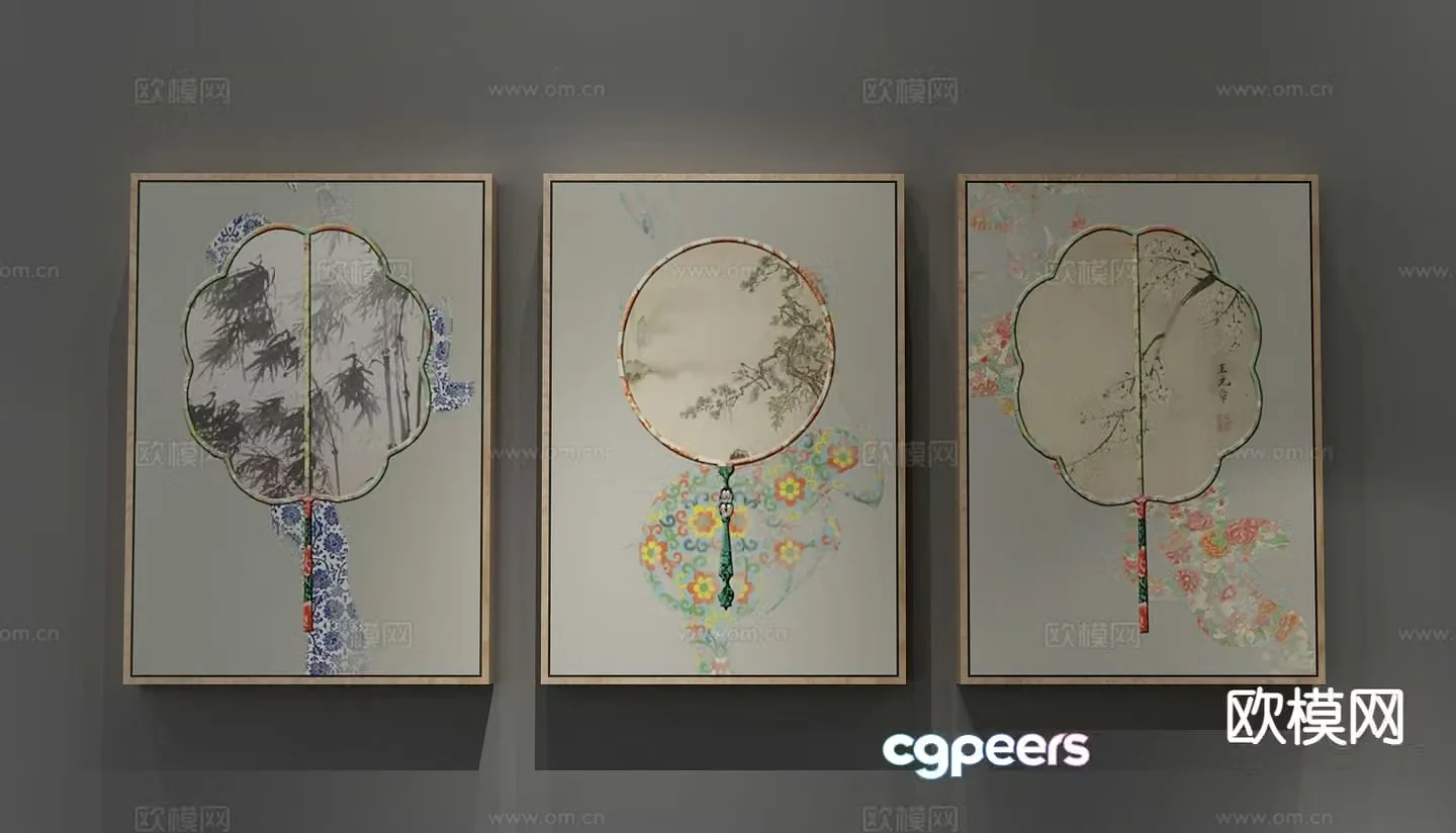 New Chinese style decorative painting national trend hanging painting 3D model