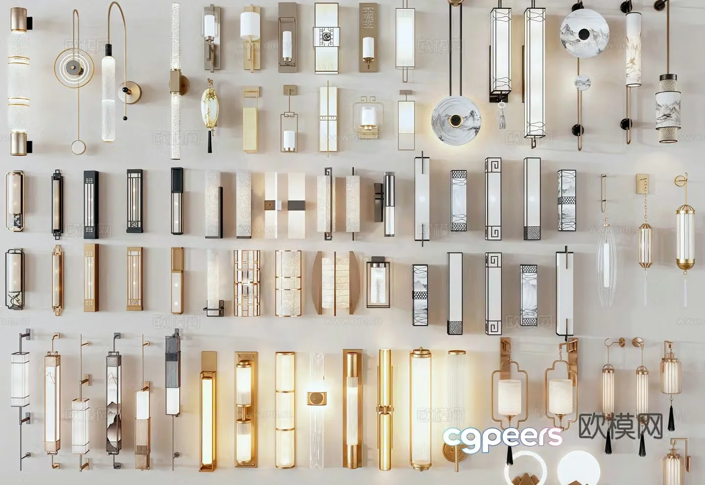 New Chinese style wall lamp long strip lamp bedside lamp background wall lamp 3d model